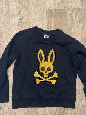 Psycho bunny Kids Navy Sweatshirt with Yellow Bunny Skull Appliqué small 6/7